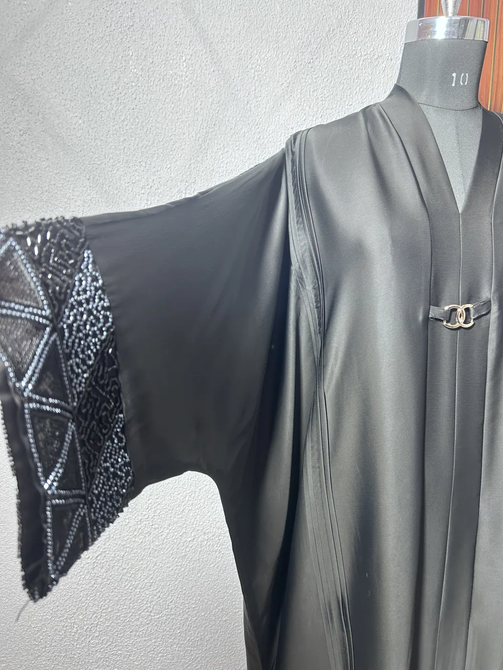 Noir Metallic Embellished Designer Abaya - Image 5 - Abaya Studio